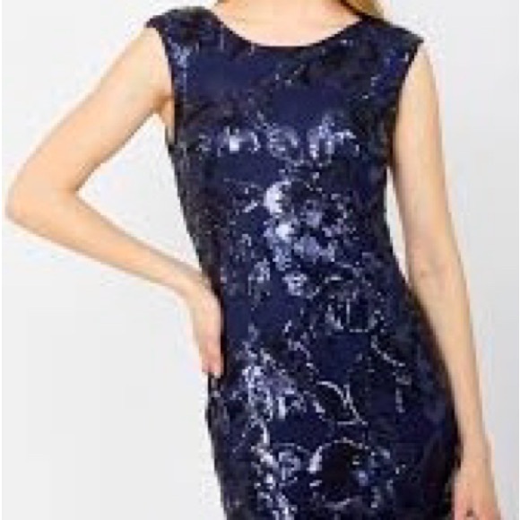 White House Black Market Dresses & Skirts - 4 Petite White House Black Market navy bleu sequin dress.